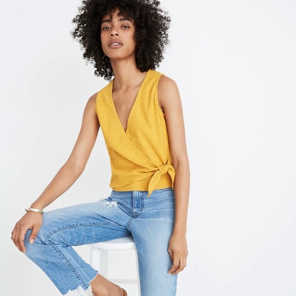Madewell Tops - Madewell Texture + Thread Yellow Wrap Top